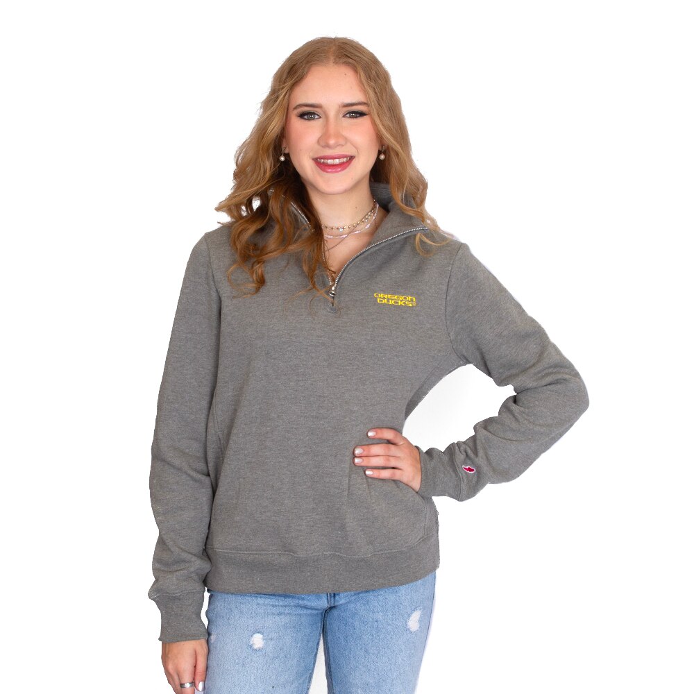 Oregon Ducks, League, Grey, Pullover, Cotton Blend, Women, Left chest, Embroidered, Academy, 1/4-zip, Sweatshirt, 813944